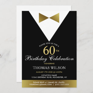 60e anniversaire Invitations Black Gold Tuxedo
