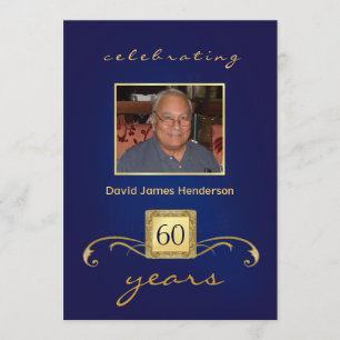 60e anniversaire Invitations - Monogramme Blue & G