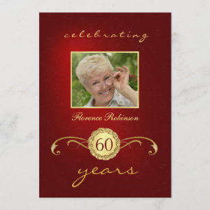 60e anniversaire Invitations - Monogramme rouge et