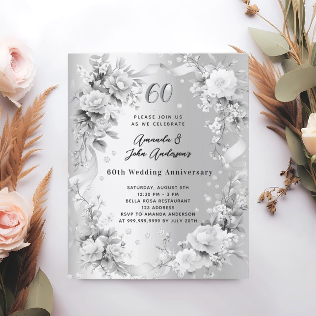 60e anniversaire mariage invitation diamant argent (Créateur téléchargé)