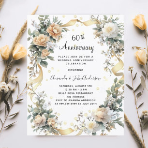 60e anniversaire mariage invitation fleurons jaune