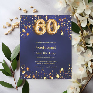 60e anniversaire marine bleu or étoiles invitation