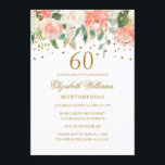 60e anniversaire Peach Gold Floral Invitation<br><div class="desc">Plus d'invitations à la douche nuptiale fleurie dans le magasin Little Bayleigh!</div>