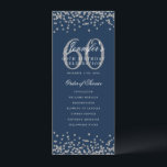 60e anniversaire Programme Argent Menu Marine Bleu<br><div class="desc">Elégant design "Anniversaire du programme" avec confettis de parties scintillant Faux et texte personnalisé.</div>