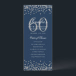 60e anniversaire Programme Argent Menu Marine Bleu<br><div class="desc">Elégant design "Anniversaire du programme" avec confettis de parties scintillant Faux et texte personnalisé.</div>
