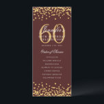 60e Anniversaire Programme Gold Confetti Menu Bour<br><div class="desc">Elégant design "Anniversaire du programme" avec confettis de parties scintillant Faux et texte personnalisé.</div>
