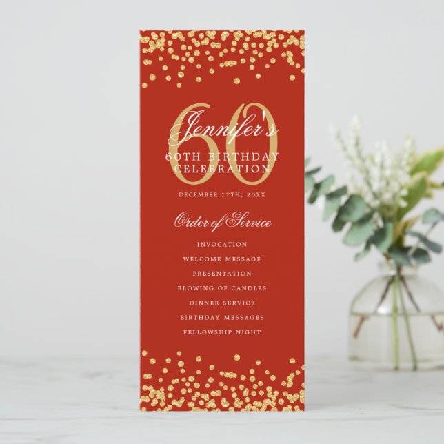60e Anniversaire Programme Gold Confetti Menu Roug (Debout devant)