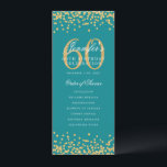 60e Anniversaire Programme Gold Confetti Menu Turq<br><div class="desc">Elégant design "Anniversaire du programme" avec confettis de parties scintillant Faux et texte personnalisé.</div>