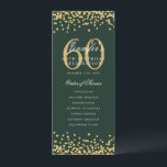 60e Anniversaire Programme Gold Confetti Menu Vert<br><div class="desc">Elégant design "Anniversaire du programme" avec confettis de parties scintillant Faux et texte personnalisé.</div>