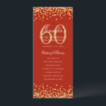 60e anniversaire Programme Gold Red Confetti<br><div class="desc">Design élégant "Programme de fête d'anniversaire" avec confettis de fausse parties scintillant et texte personnalisé.</div>