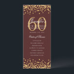 60e Anniversaire Programme Merci Gold Bourgogne<br><div class="desc">Design élégant "Programme de fête d'anniversaire" avec confettis de fausse parties scintillant et texte personnalisé.</div>