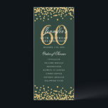 60e Anniversaire Programme Merci Gold Green<br><div class="desc">Design élégant "Programme de fête d'anniversaire" avec confettis de fausse parties scintillant et texte personnalisé.</div>