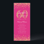 60e Anniversaire Programme Merci Or rose chaud<br><div class="desc">Design élégant "Programme de fête d'anniversaire" avec confettis de fausse parties scintillant et texte personnalisé.</div>