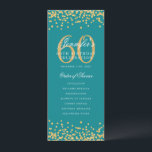 60e Anniversaire Programme Merci Or Turquoise<br><div class="desc">Design élégant "Programme de fête d'anniversaire" avec confettis de fausse parties scintillant et texte personnalisé.</div>