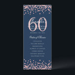 60e anniversaire Programme Rose Gold Menu Marine B<br><div class="desc">Elégant design "Anniversaire du programme" avec confettis de parties scintillant Faux et texte personnalisé.</div>