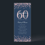 60e anniversaire Programme Rose Gold Menu Marine B<br><div class="desc">Elégant design "Anniversaire du programme" avec confettis de parties scintillant Faux et texte personnalisé.</div>