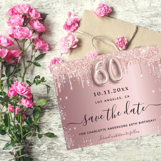 60e anniversaire rose argent enregistrer la carte  (Créateur téléchargé)