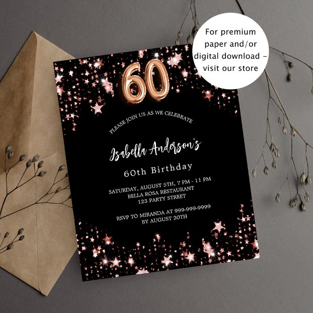 60e anniversaire rose noir invitation or (Créateur téléchargé)