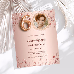 60e anniversaire rose or photo étoiles invitation