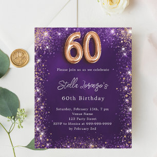 60e Anniversaire violet rose invitation or