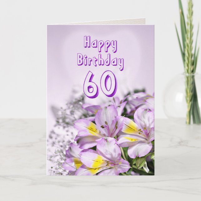 60e carte d'anniversaire avec fleurs de lys alstro (Devant)