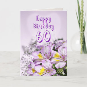 60e carte d'anniversaire avec fleurs de lys alstro