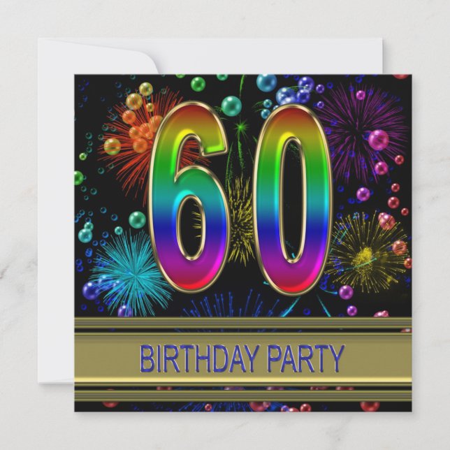 60e fête d'anniversaire Invitation avec bulles (Devant)