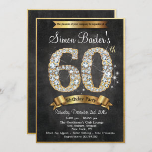 60e Gold Diamond Chalkboard Invitation Anniversair