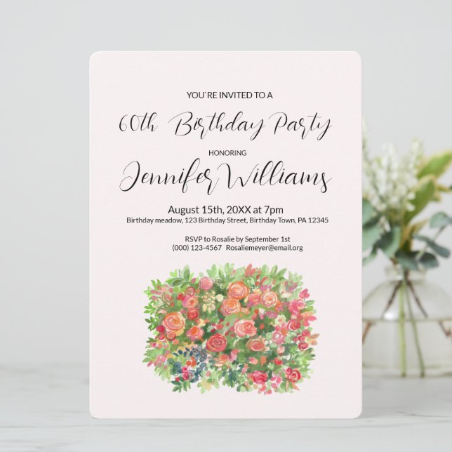 60e invitation anniversaire pleine de roses rouges (Debout devant)