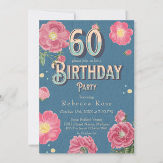 60e Invitation Florale Anniversaire, Roses Vintage
