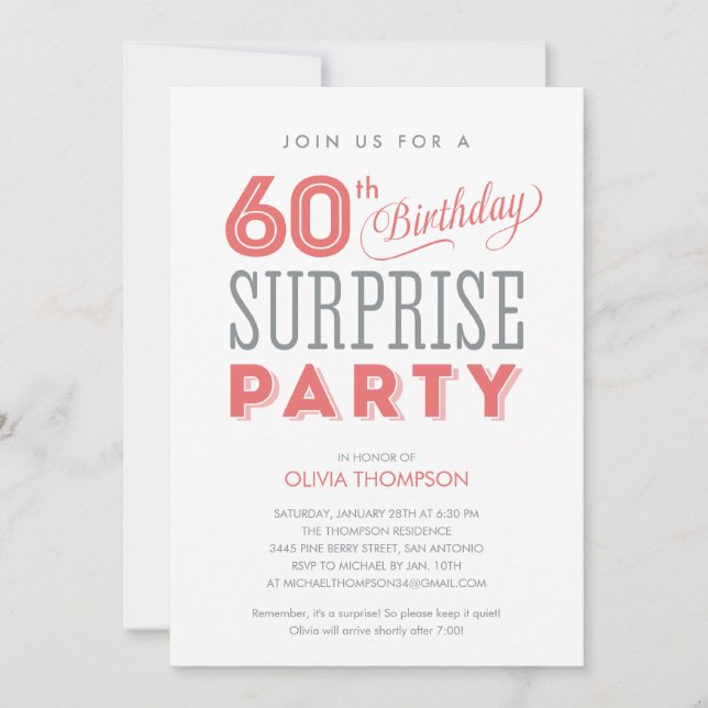 60e Invitations d'anniversaire surprises (Devant)