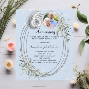 60e mariage photo diamants invitation bleue