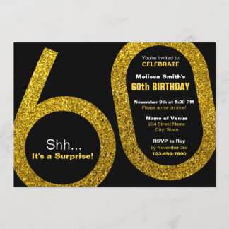 60e Parties scintillant d'or Invitation d'annivers