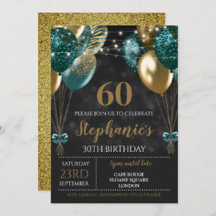 60ème Invitation Turquoise Green Gold Invitation