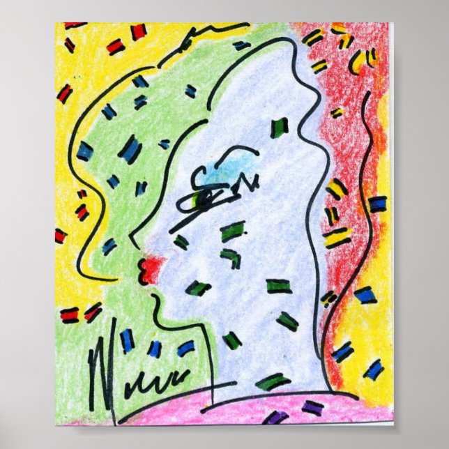 60s Peter Max profil style avec confitti Posters (Devant)