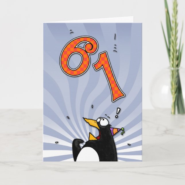 61e anniversaire - Carte de surprise de pingouin (Devant)