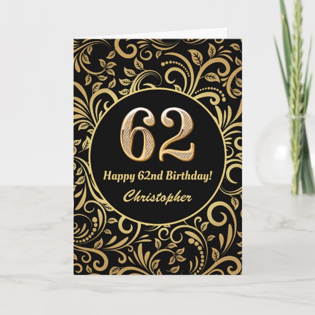 62e anniversaire Modèle floral noir et or (Devant)