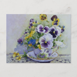 6300 Pansies dans la carte postale Teacup