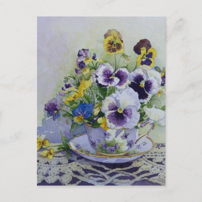 6300 Pansies dans la carte postale Teacup (Devant)