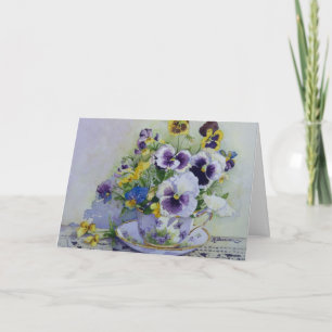 6300 Pansies en Teacup Carte d'anniversaire