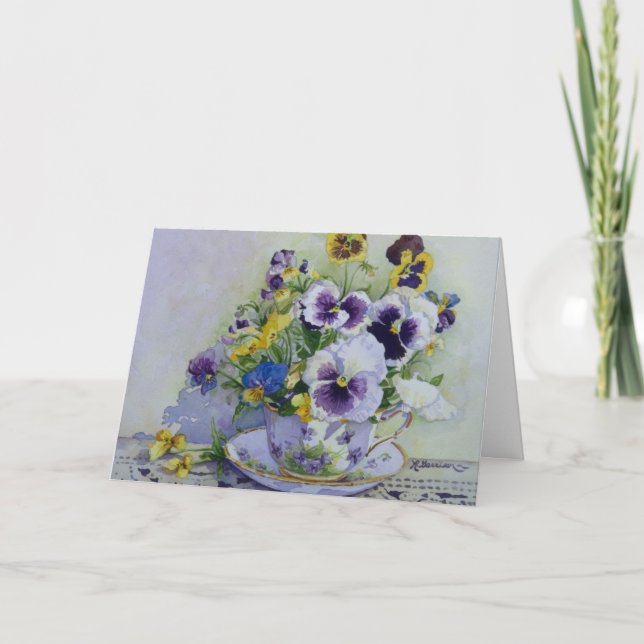 6300 Pansies en Teacup Carte d'anniversaire (Devant)