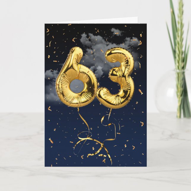 63e Anniversaire Gold Mylar Balloon et carte Confe (Devant)