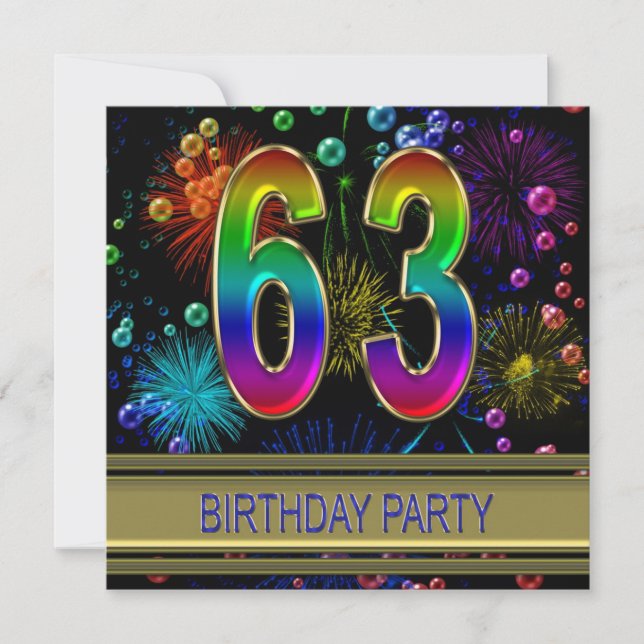 63e fête d'anniversaire Invitation avec bulles (Devant)