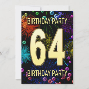 64e anniversaire Fête Invitation Fireworks Bubbles