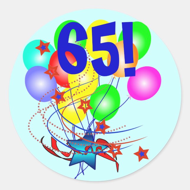 65! Ou N'Importe Quel Âge Ballons Stickers Rond An (Devant)