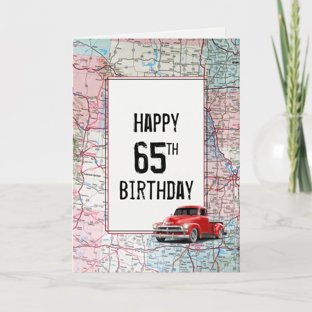 65e anniversaire Camion rouge Retro sur la carte (Devant)
