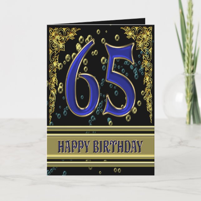 65e anniversaire carte avec or et bulles (Devant)