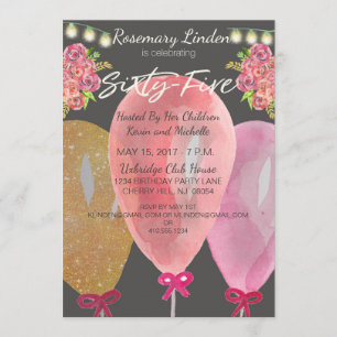 65e anniversaire Invitation des ballons Fleurs et