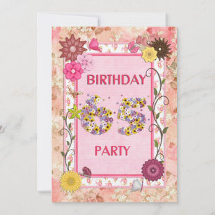 65e anniversaire invitation fête avec cadre fleuri