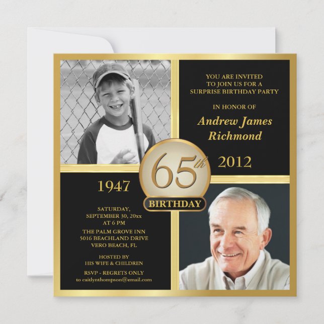 65e anniversaire Invitations Alors et maintenant 2 (Devant)